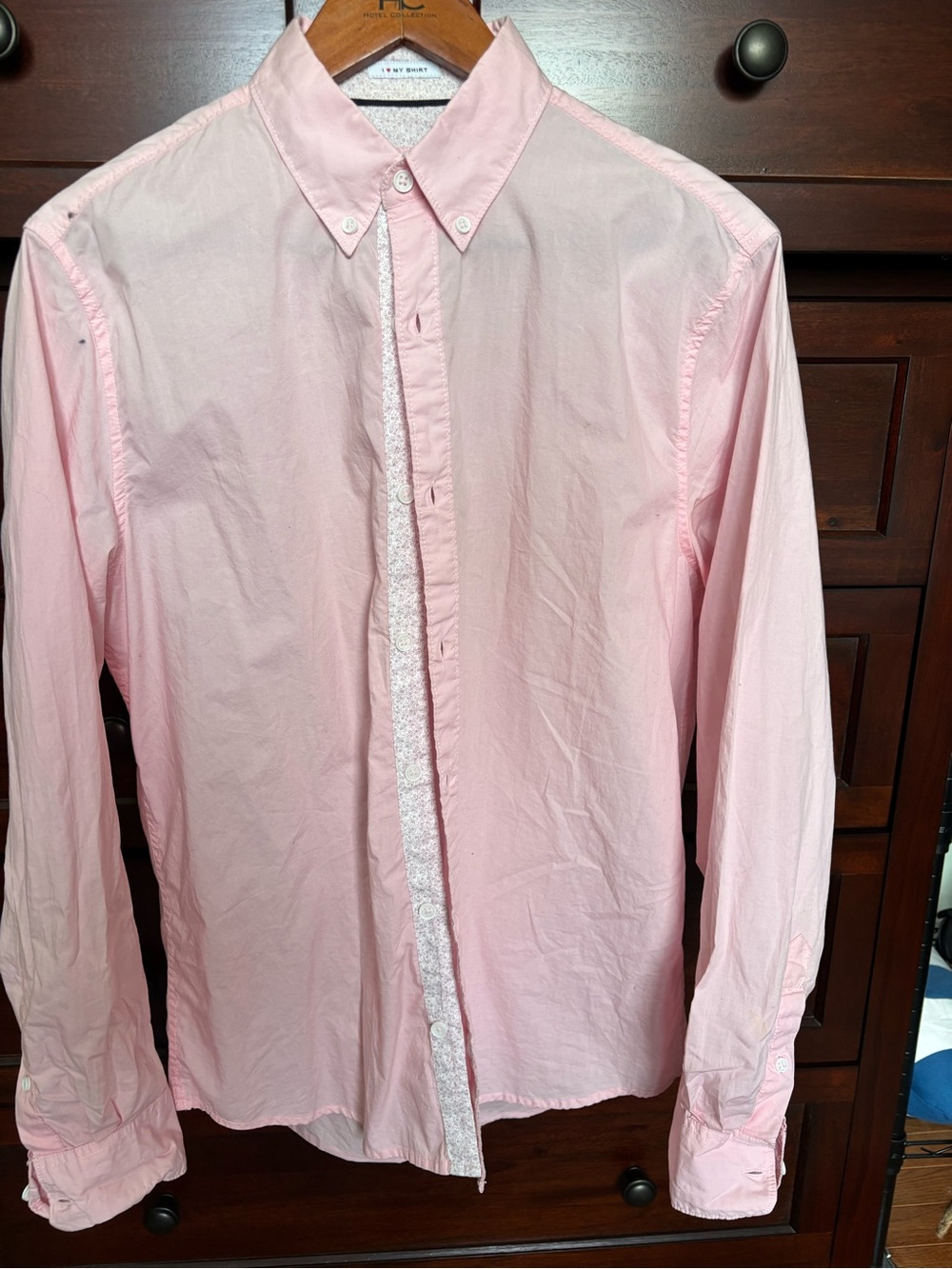 Men's Light Pink Button-Down Shirt with Subtle Trim